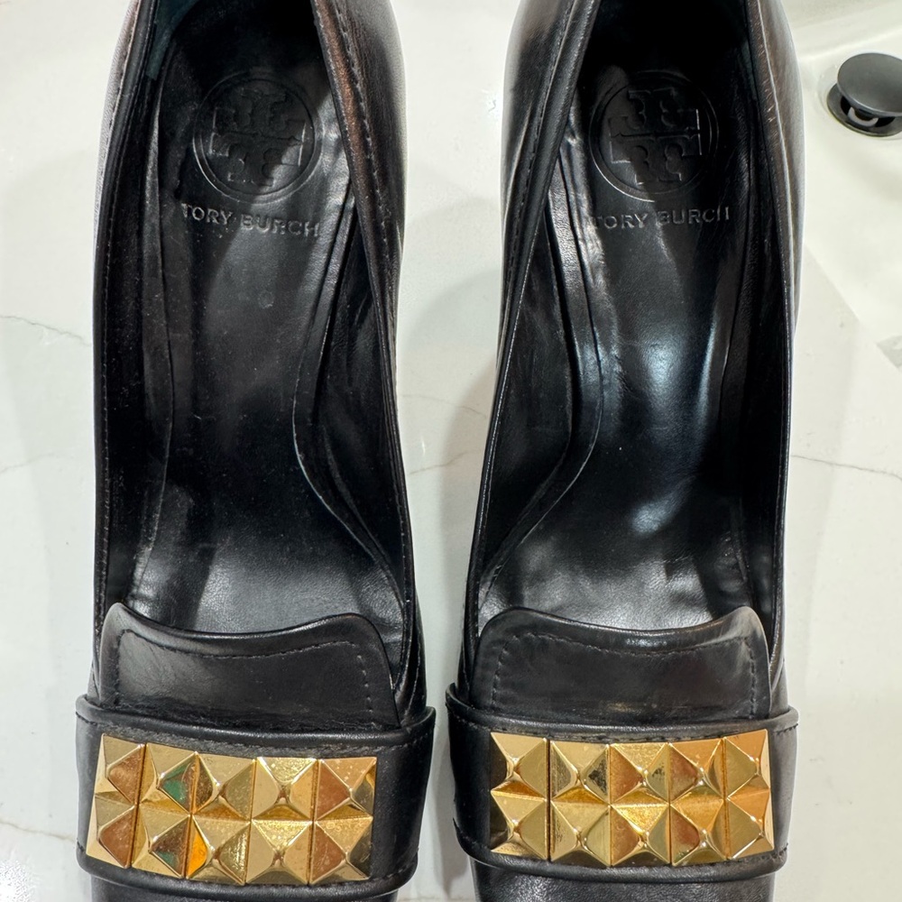 Tory Burch Black Heels with Gold Studs